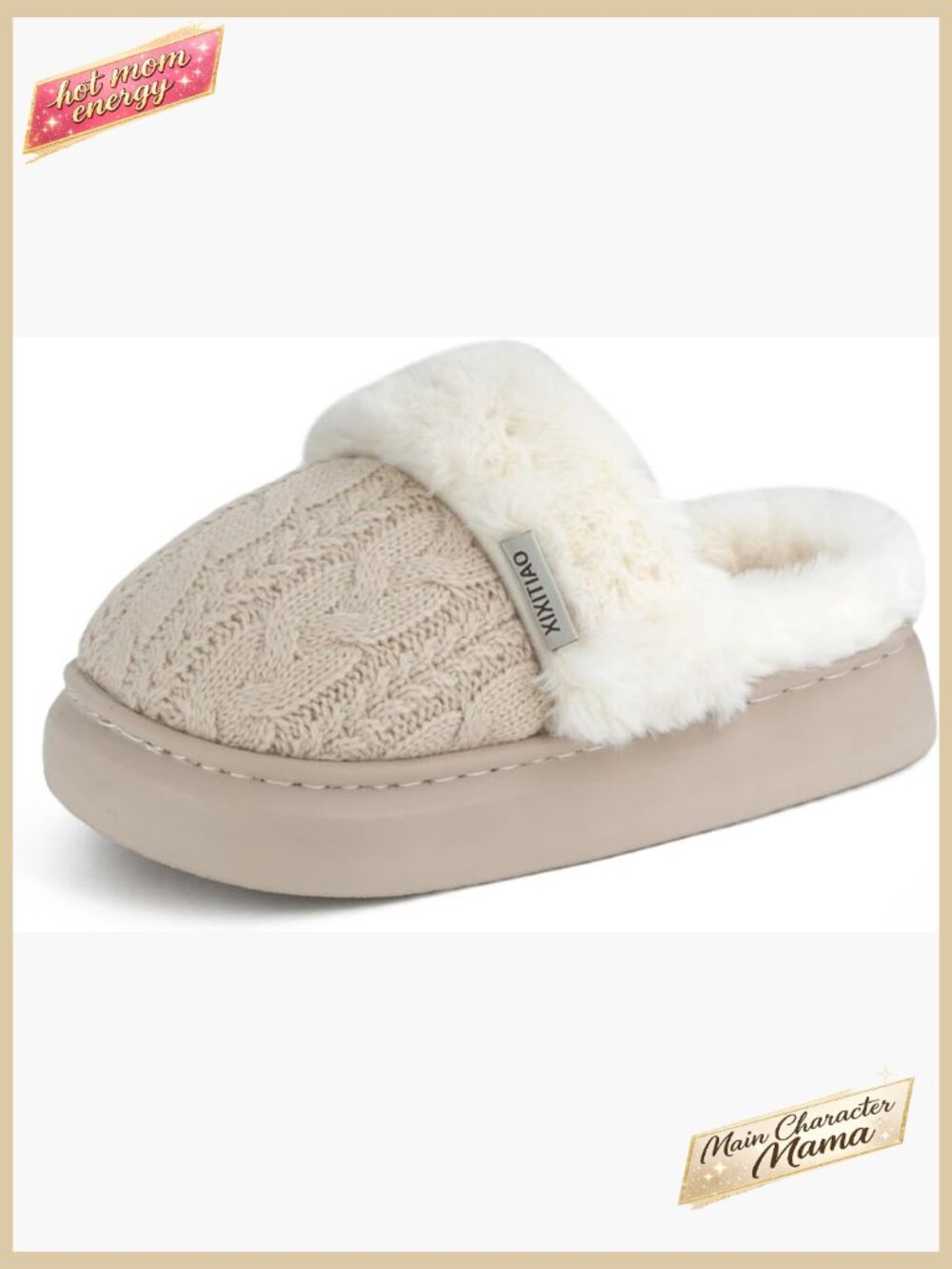 Plush Knit Slippers Fuzzy Fleece Lining Memory Foam Non-Slip Indoor Outdoor